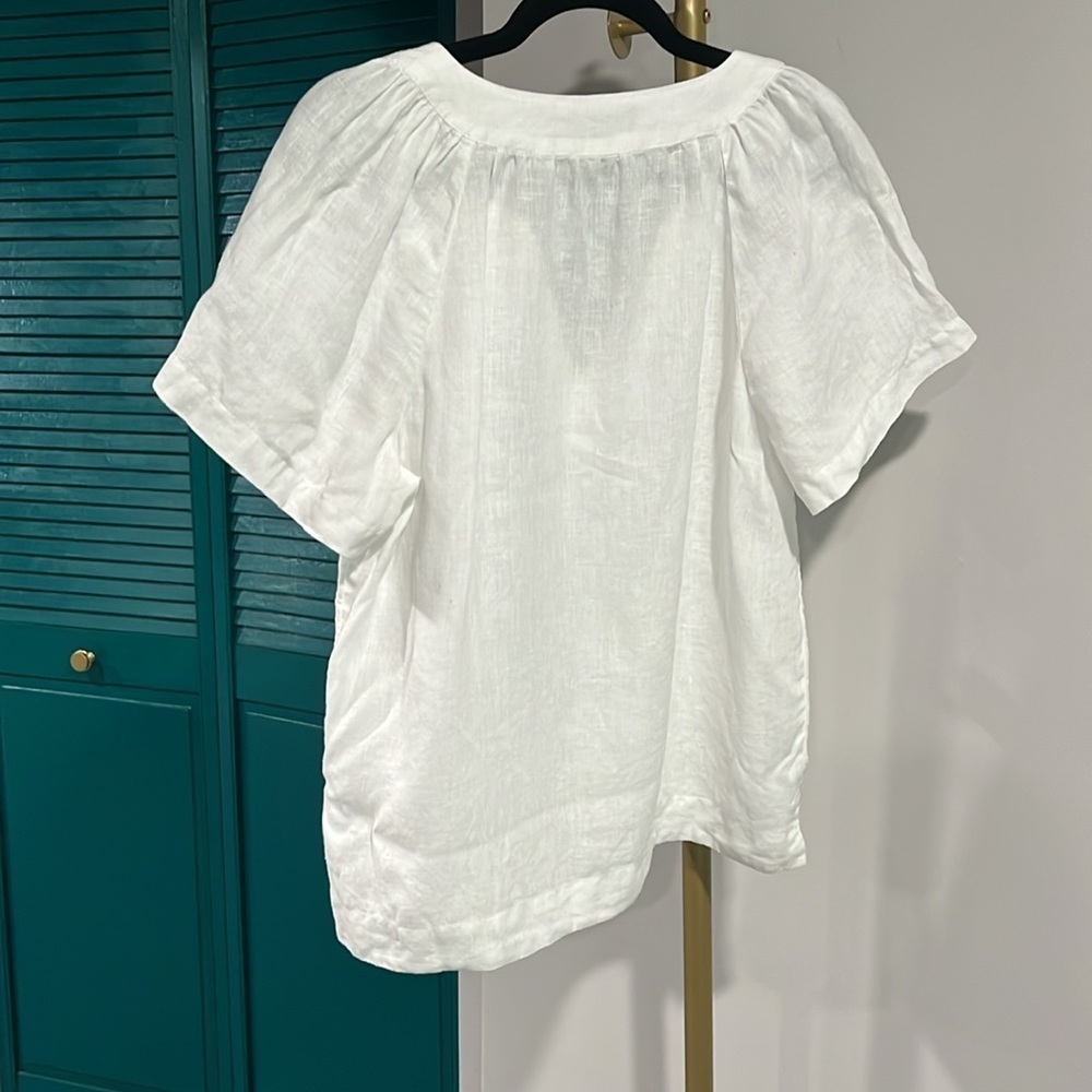 J. Crew ivory Relaxed linen Blouse b-neck with Short Sleeves - small - Picture 5 of 10